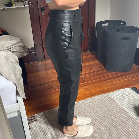 NWOT Aritzia Wilfred Tie Front Vegan Leather Dress Pants High Waist Belted Sz 6 - Picture 2 of 2